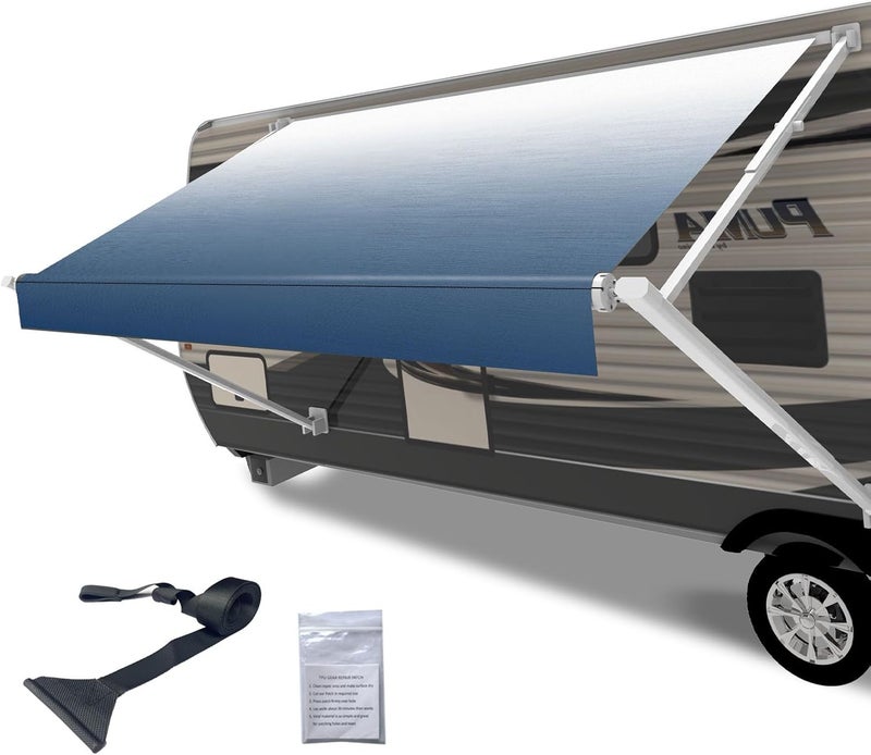 CYLAND استبدال قماش مظلة RV، استبدال مظلة متحركة للمقطورة للمركبات المنزلية، مظلة RV خارجية مقاومة للعوامل الجوية بوزن 18.5 أونصة 11' (قماش 10'2") أزرق متدرج - Image 1